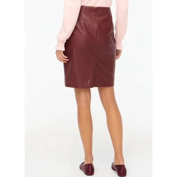 NWT J. Crew Faux Leather Pencil Skirt Size 10 Burgundy Lined Business Office - Picture 2 of 5